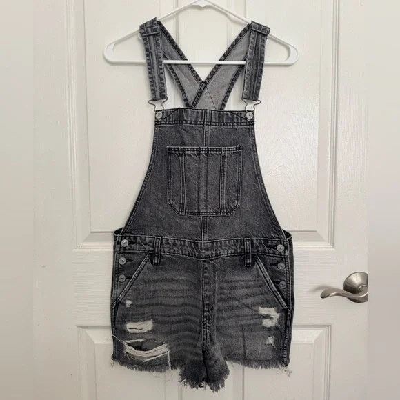 Abercrombie & Fitch Black Denim Distressed Overalls - Picture 1 of 7